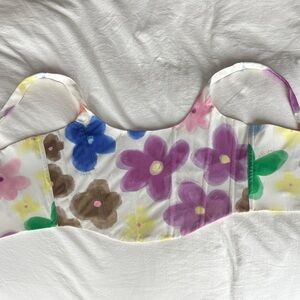 With Jean Floral Crop Top in White with Purple, Blue & Green Flowers